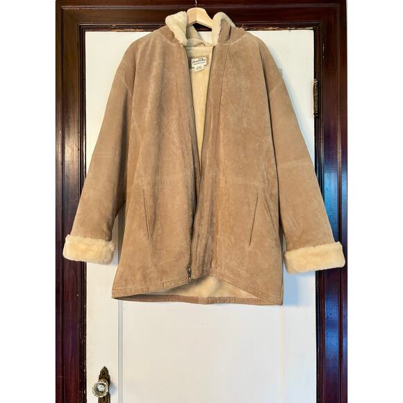 Vintage St. John’s Bay Washable Tan Leather Suede & Faux Shearling Fur Coat- XL - Picture 2 of 6